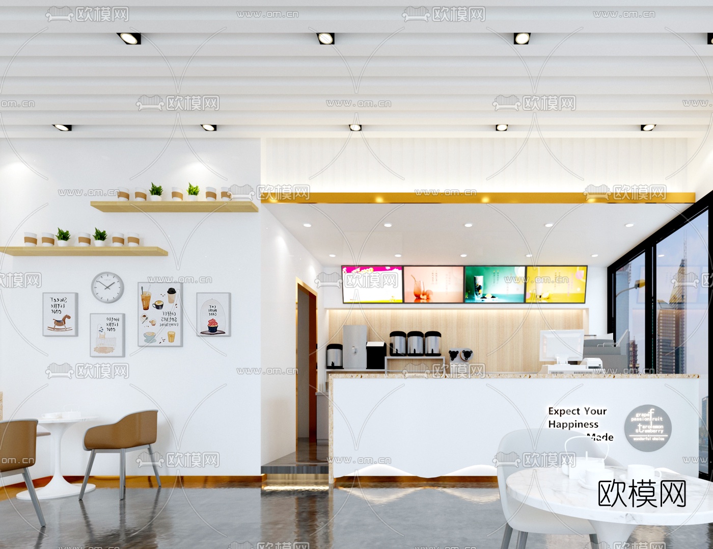 现代奶茶店免费3d模型下载