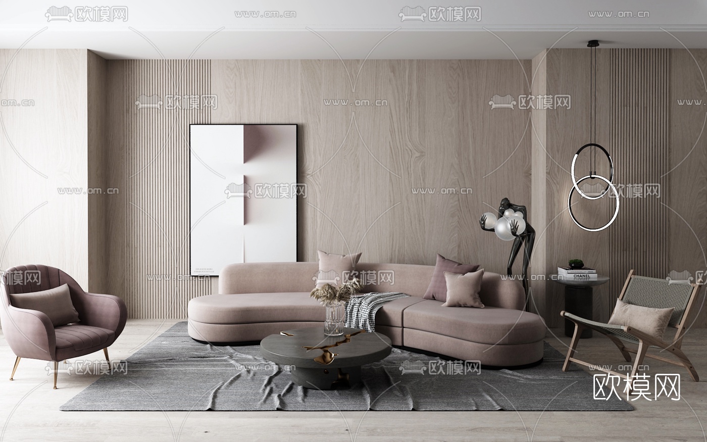 现代布艺弧形沙发组合3d模型下载_ID10352733_3dmax免费模型-欧模网