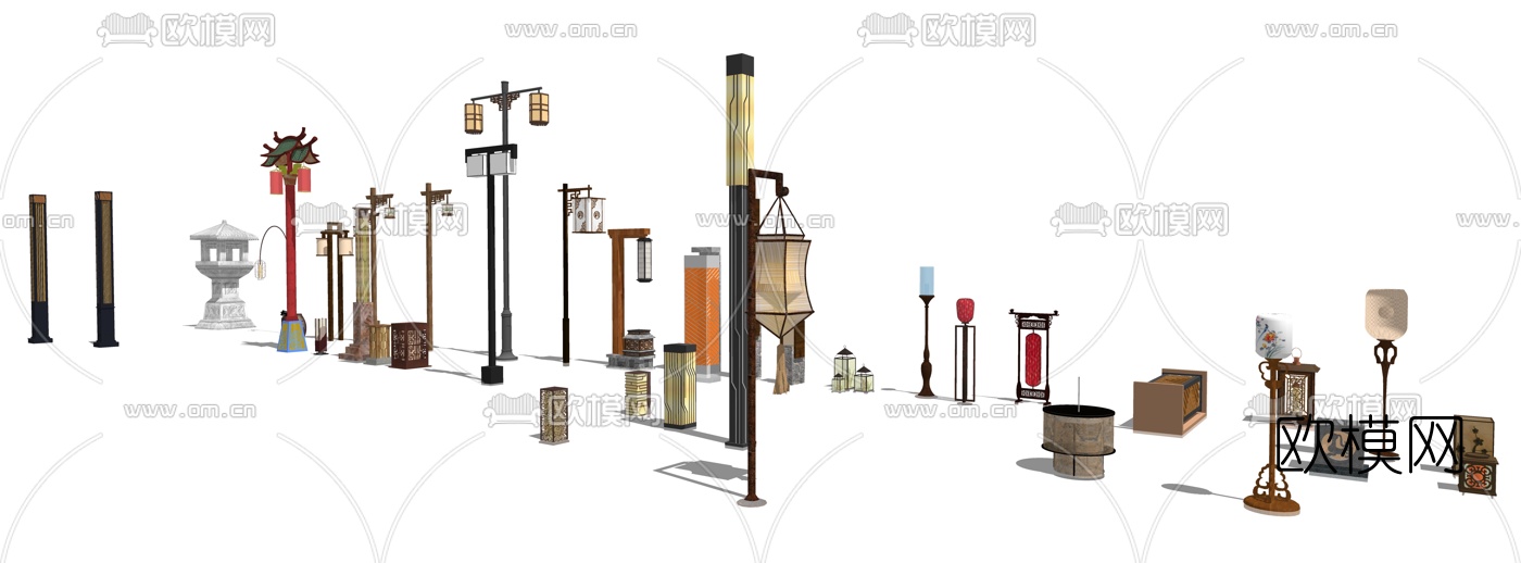 新中式庭院灯路灯su模型下载（渲染图3）