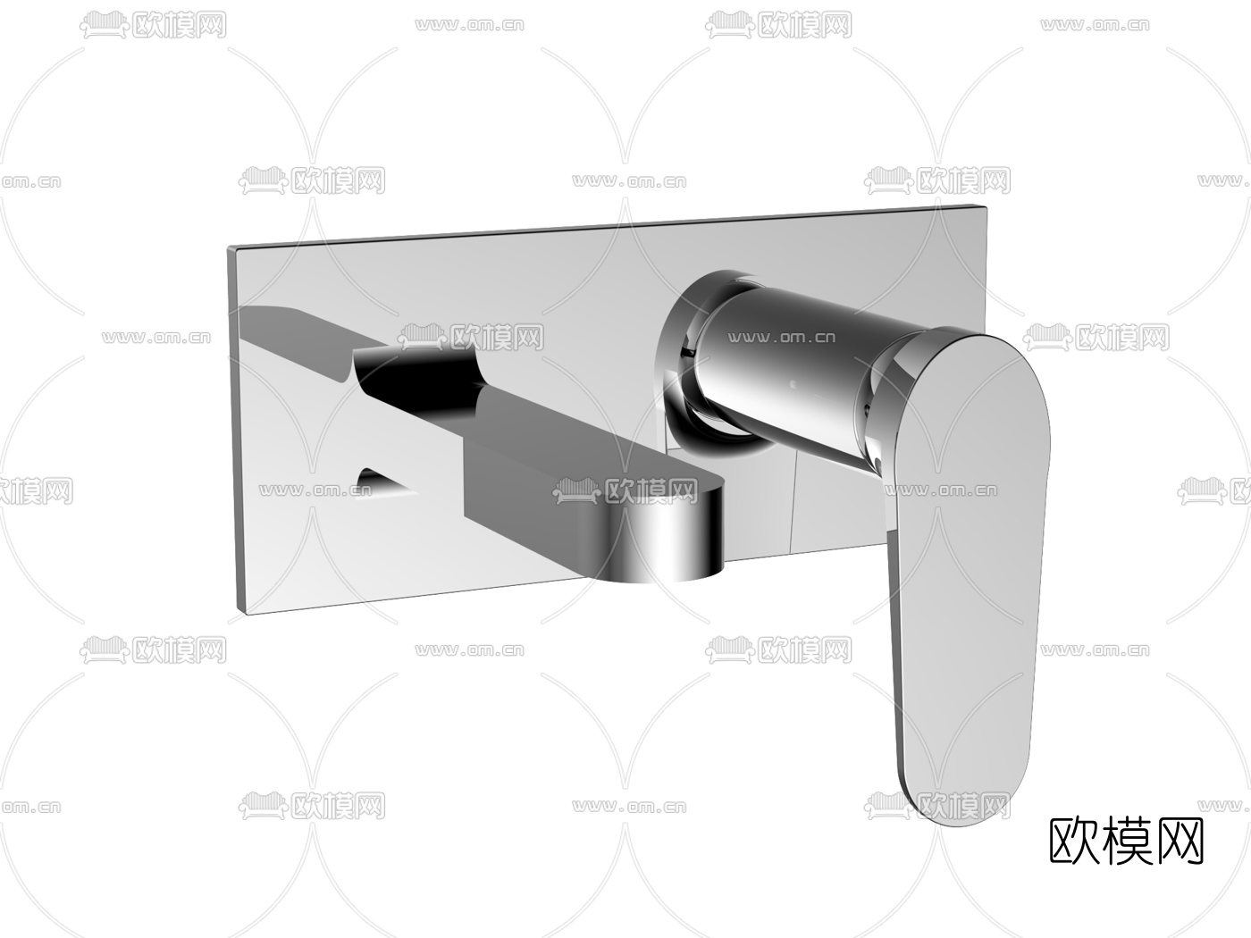 现代壁挂式圆角水龙头3d模型下载（渲染图2）