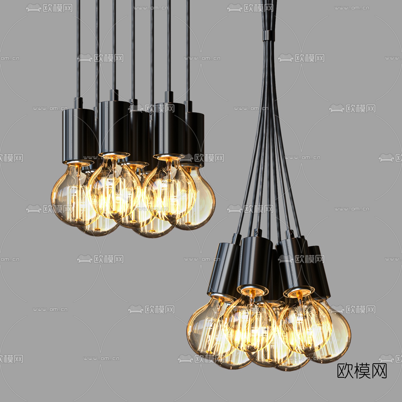 工业风灯泡吊灯3d模型下载