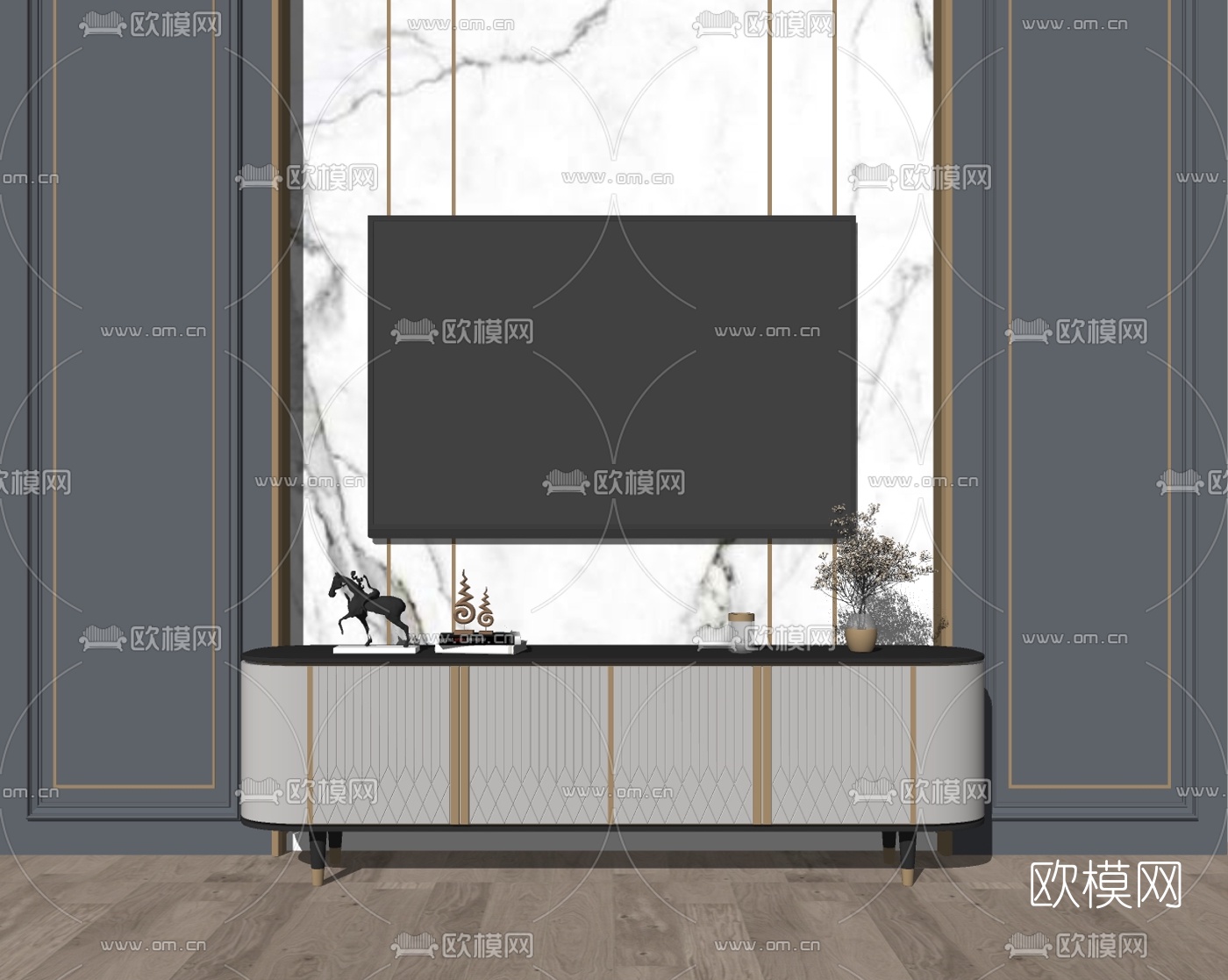 现代轻奢电视柜su模型下载