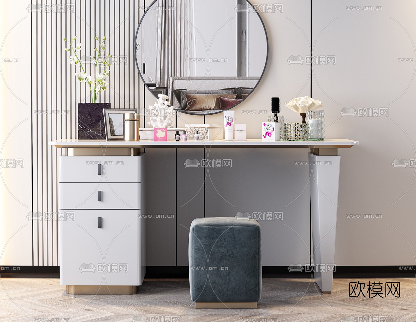 现代轻奢梳妆台3d模型下载