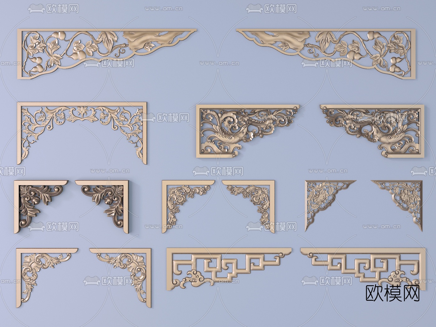 新中式角花挂落3d模型下载
