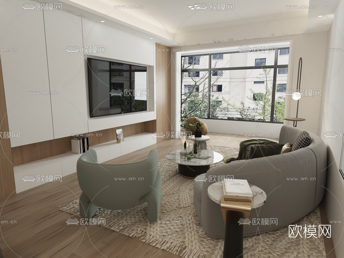 现代简约客厅免费3d模型下载（渲染图2）