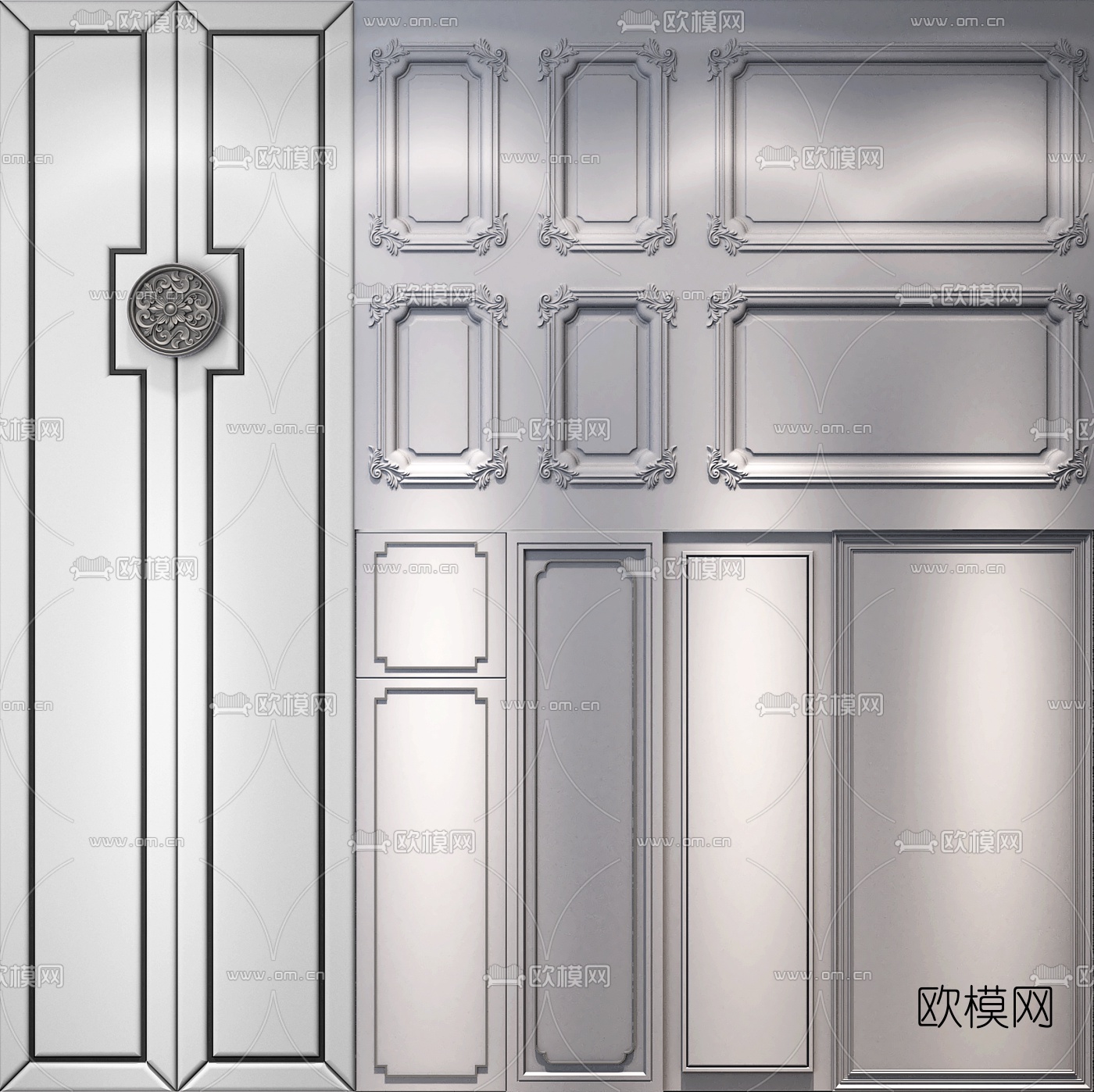 新中式护墙板3d模型下载