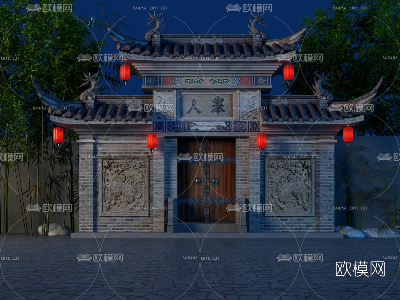 中式古建庭院门头3d模型