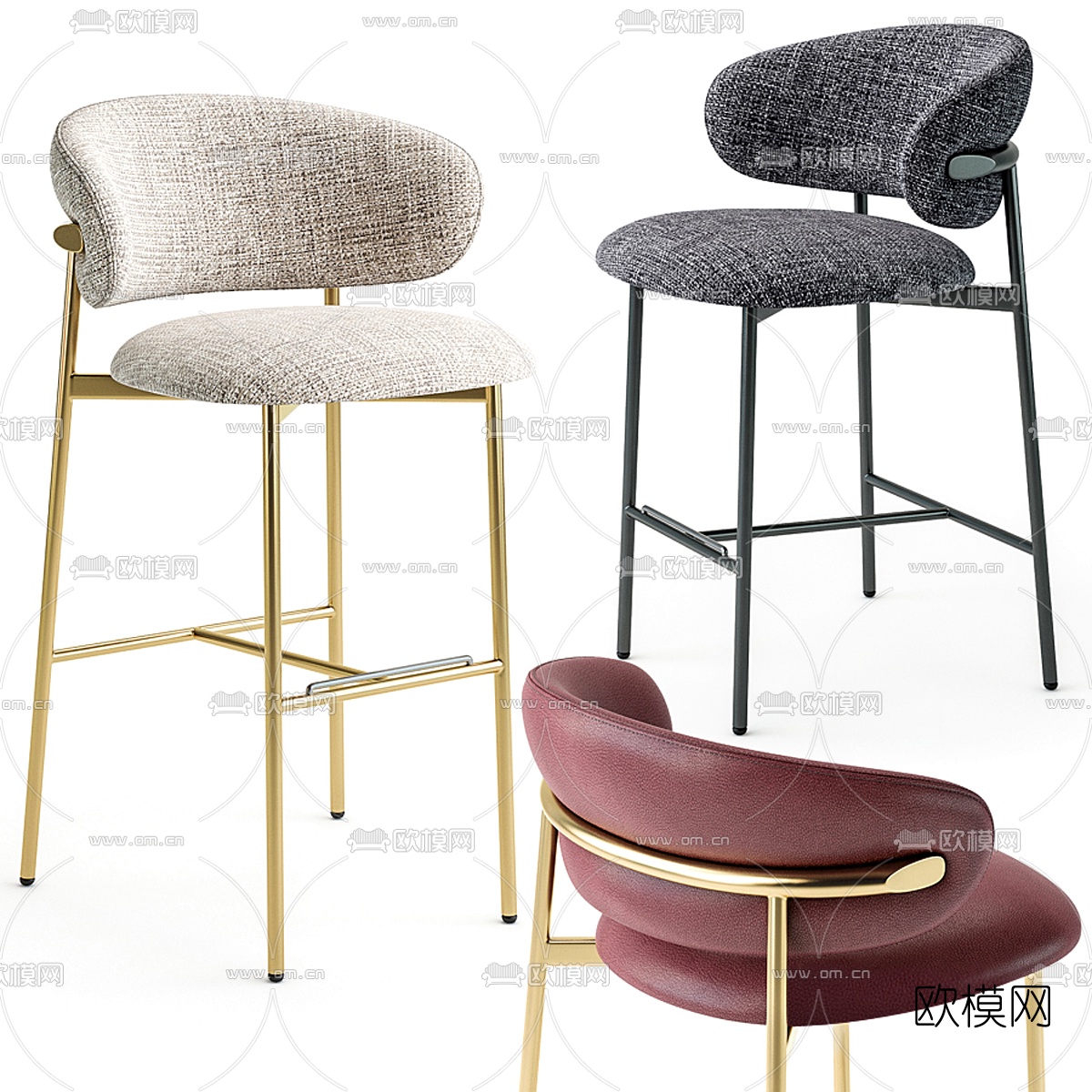 现代轻奢吧台椅3d模型下载