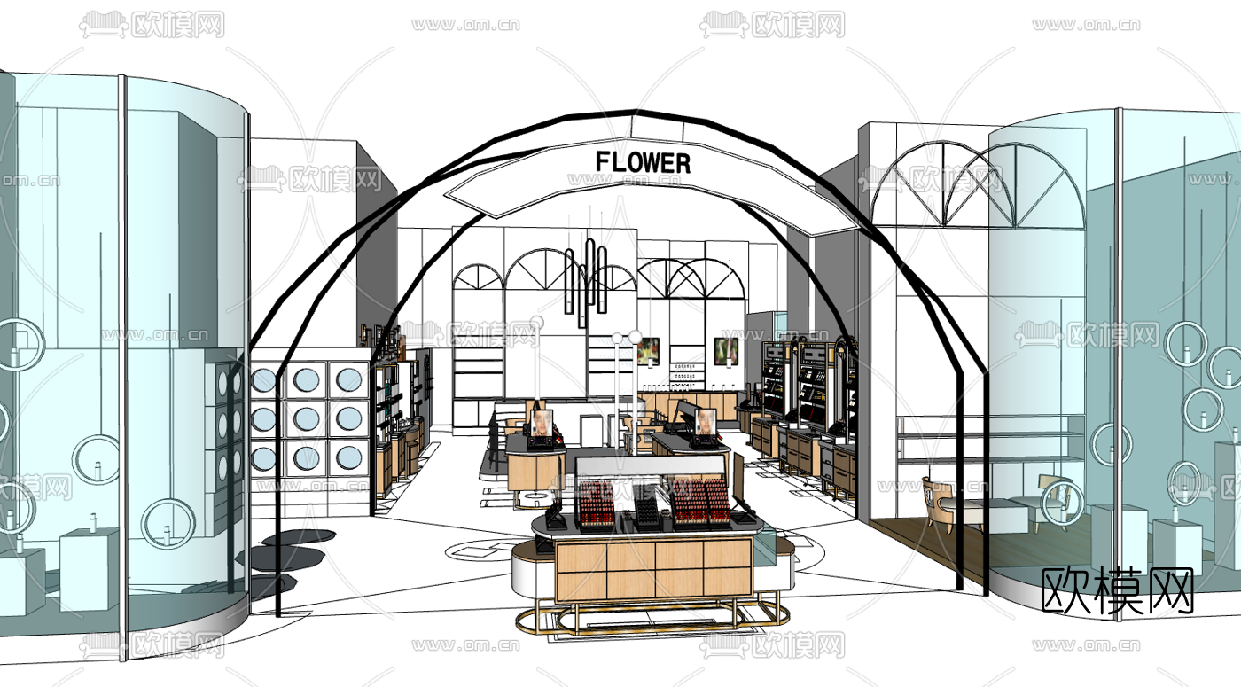 现代花灵店铺su模型下载