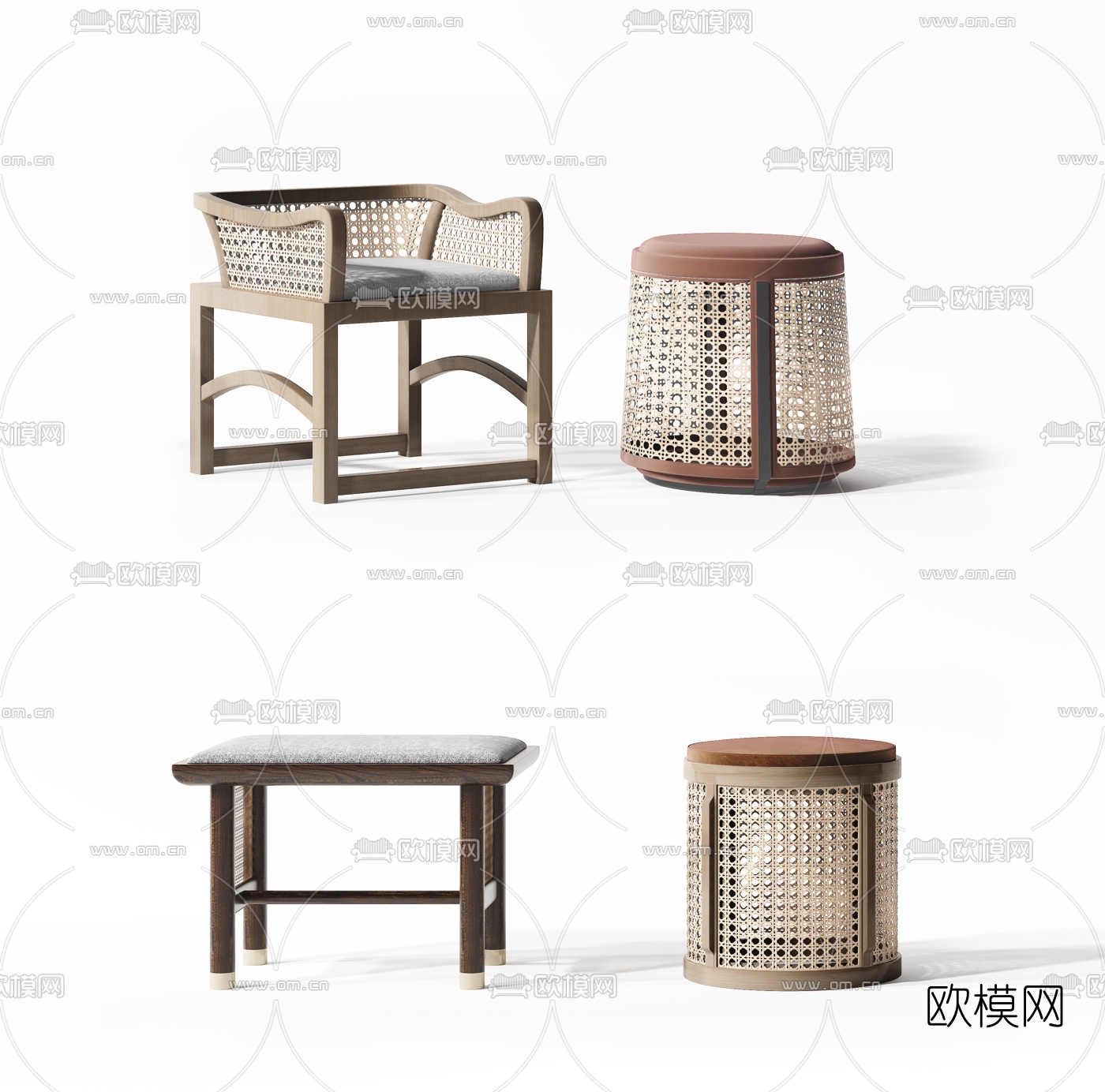 新中式竹编凳子休闲椅3d模型下载