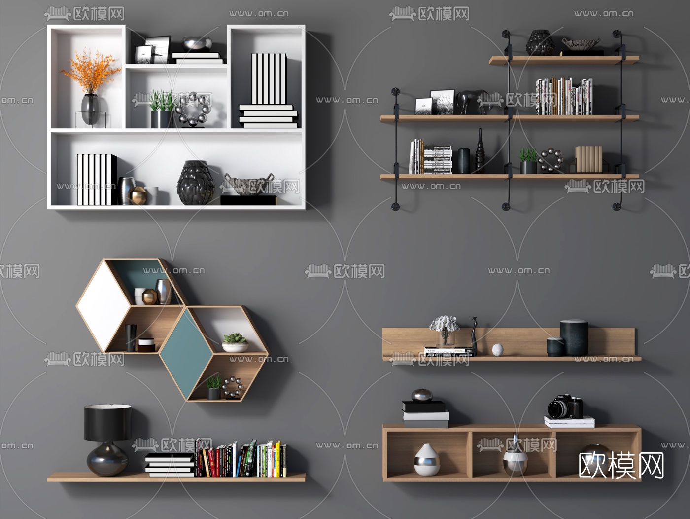 现代实木壁柜su模型下载