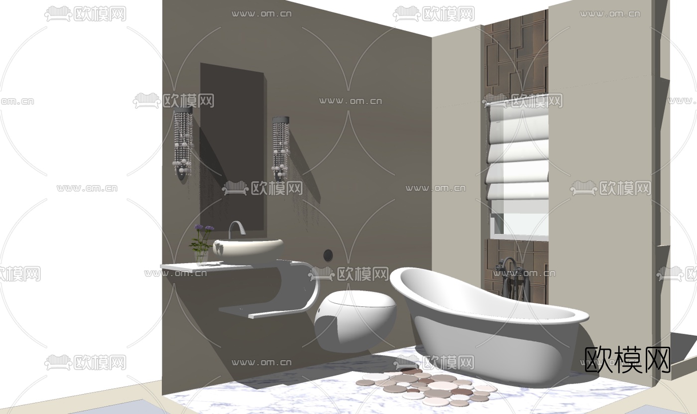 现代浴室浴缸su模型下载