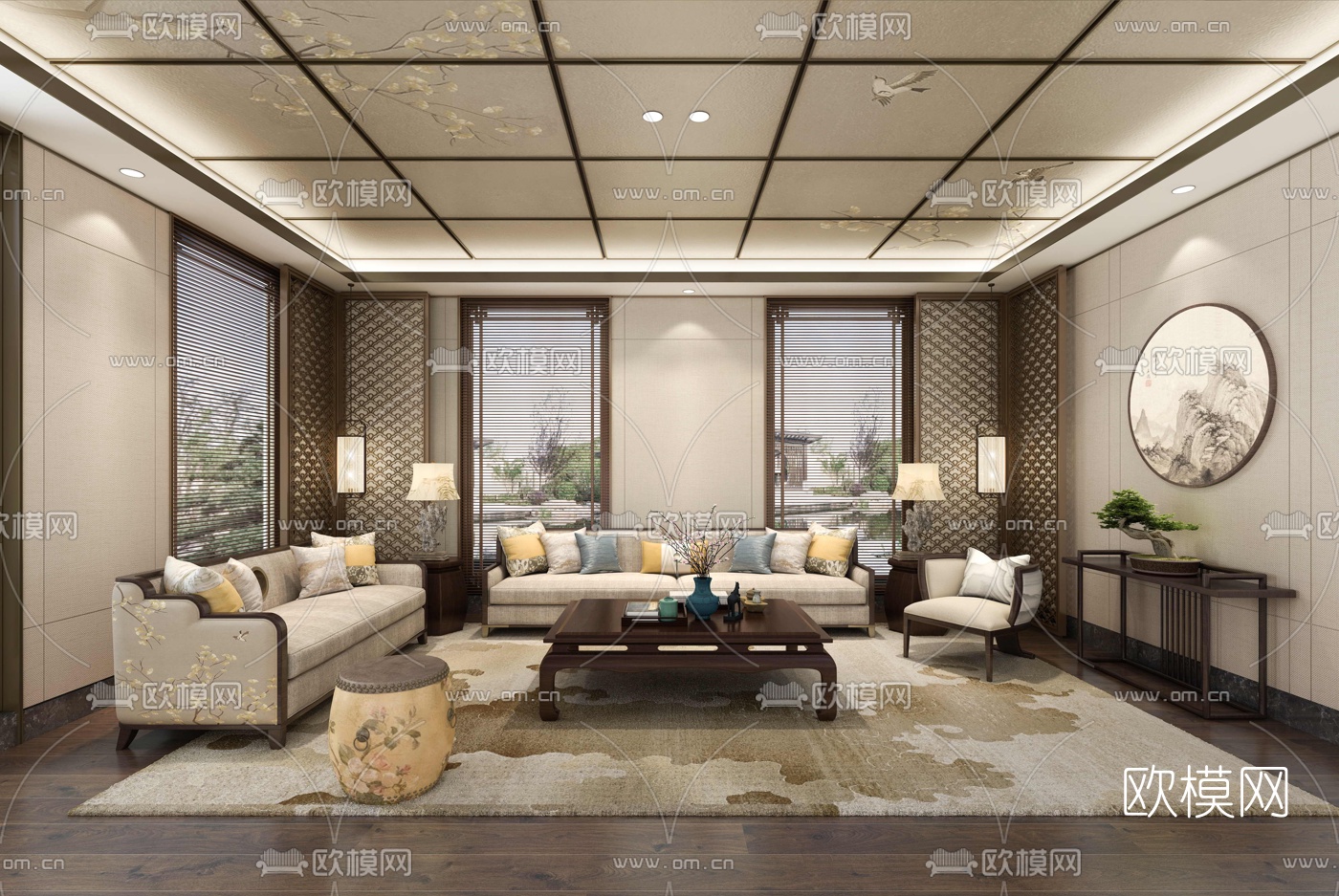 新中式售楼处vip室免费3d模型下载