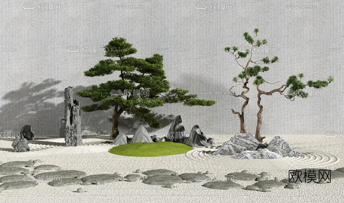 新中式枯山水园艺小品3d模型下载