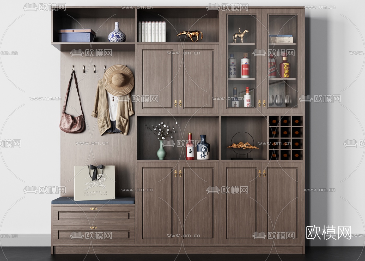 新中式玄关鞋柜酒柜3d模型