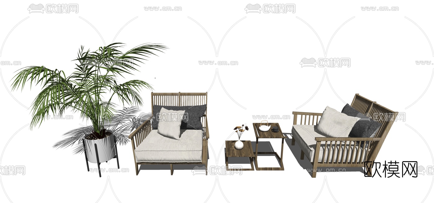 现代藤编户外休闲椅su模型下载