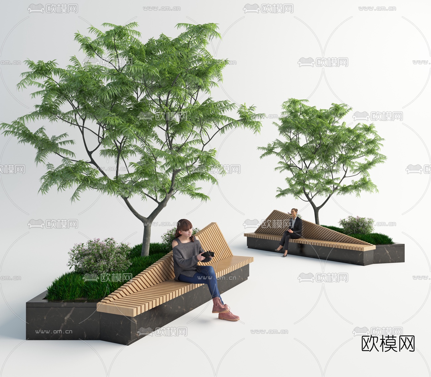 现代户外公共长椅3d模型下载