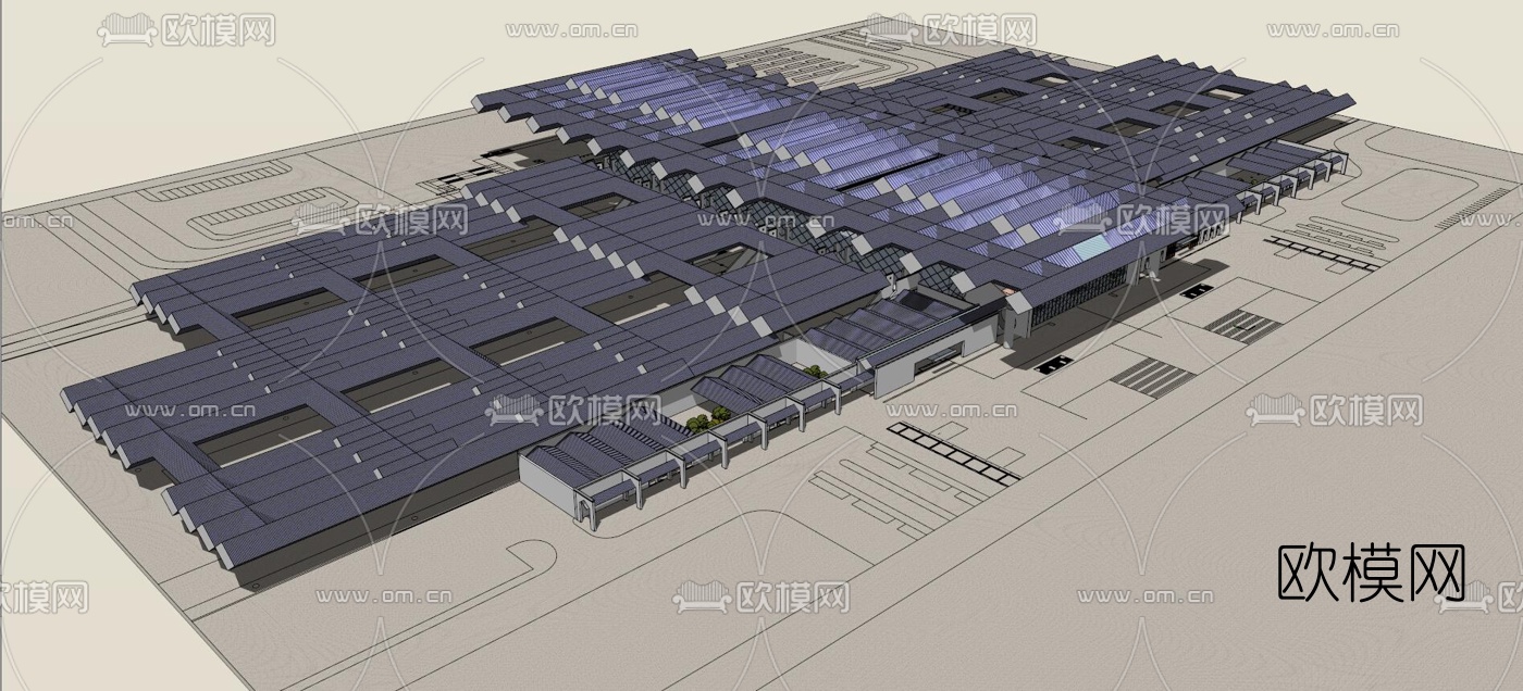 中式高铁站汽车站su模型下载（渲染图4）