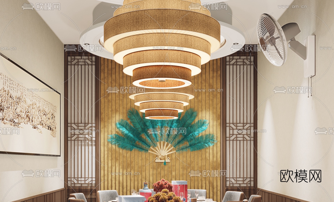 新中式餐厅包房3d模型下载（渲染图5）