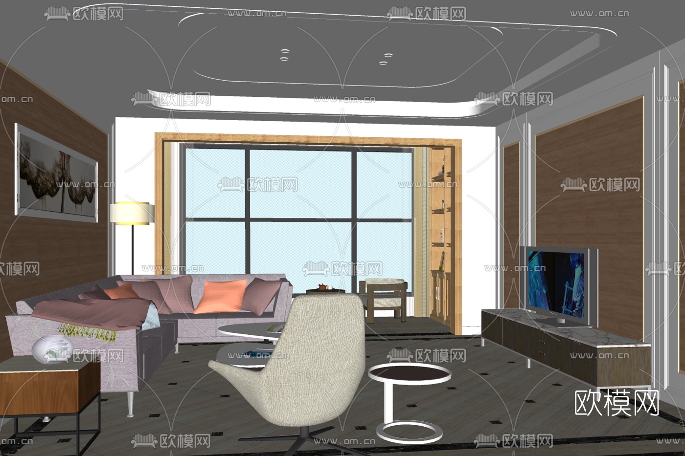 现代客厅免费su模型下载