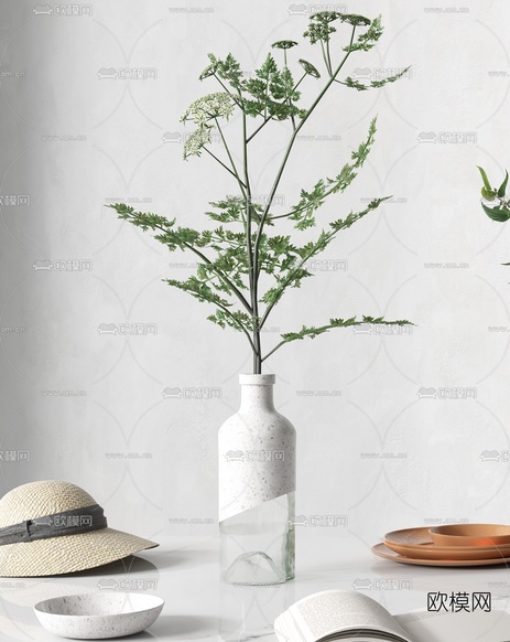 现代水生绿植花瓶3d模型下载(渲染图2)