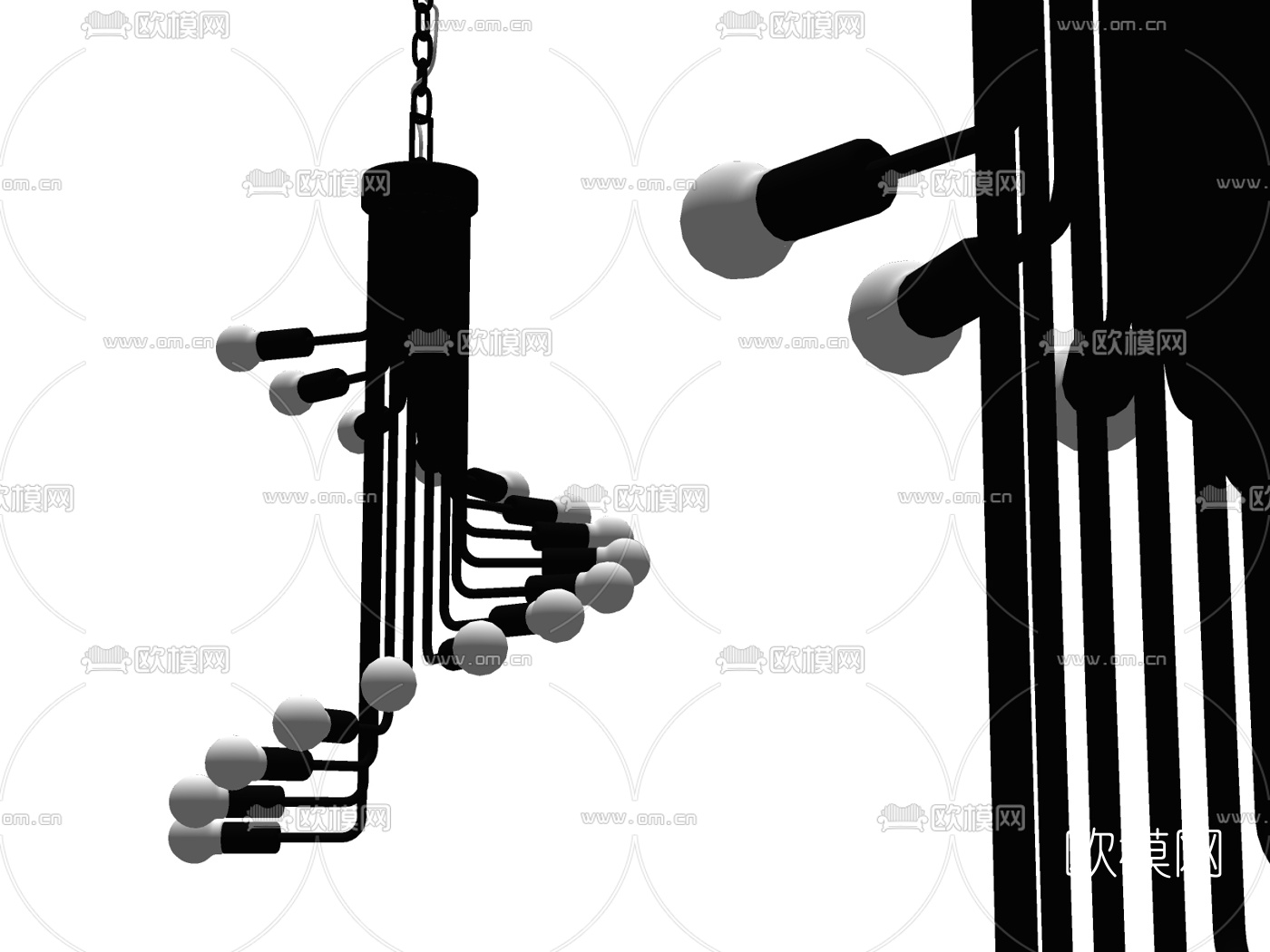 现代金属吊灯su模型下载（渲染图2）