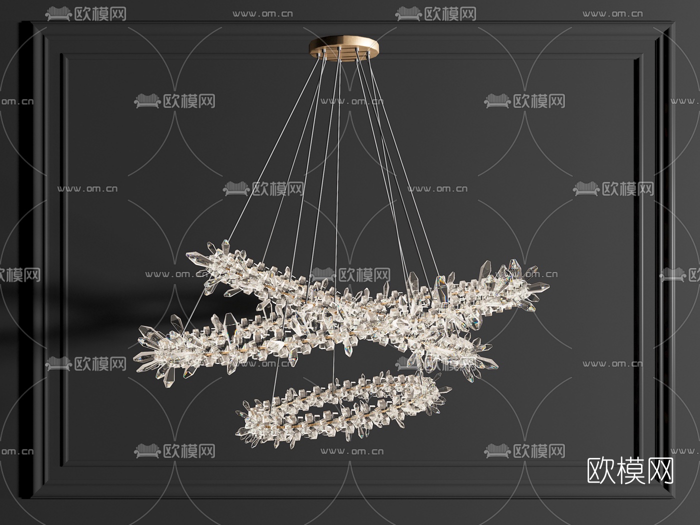 现代水晶装饰吊灯3d模型下载（渲染图1）