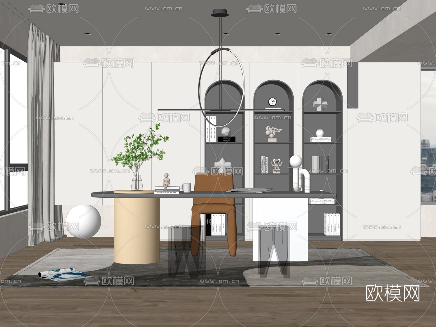 现代简约书房su模型下载（渲染图2）