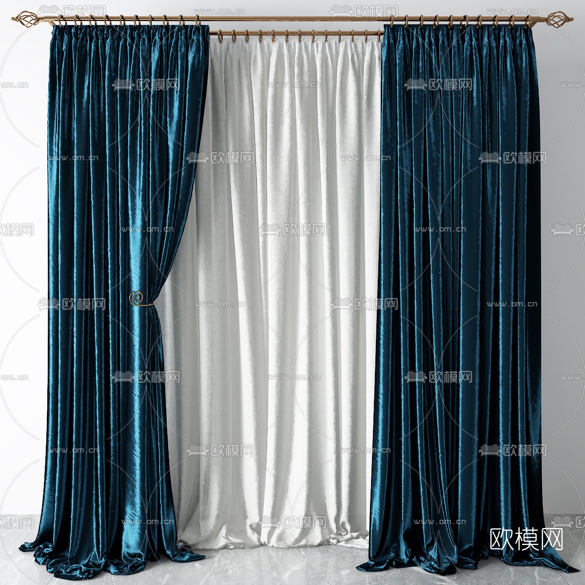简欧布艺窗帘3d模型