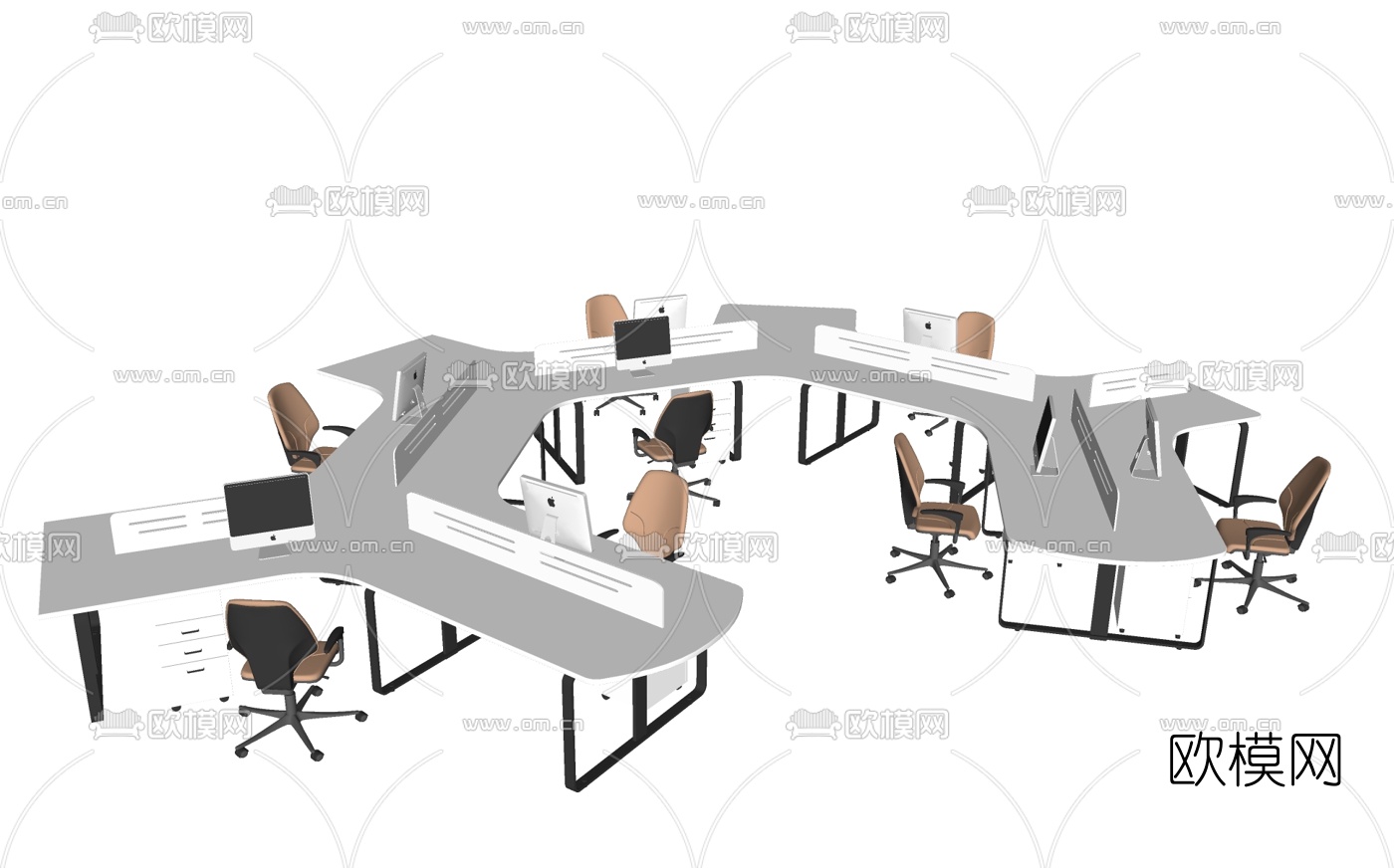 现代卡座办公桌椅su模型下载