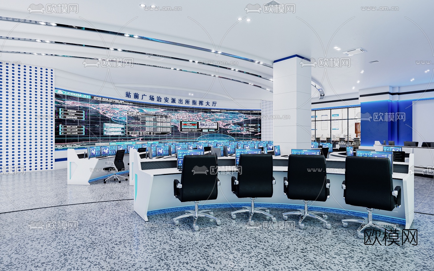 现代公安局指挥大厅3d模型下载（渲染图4）
