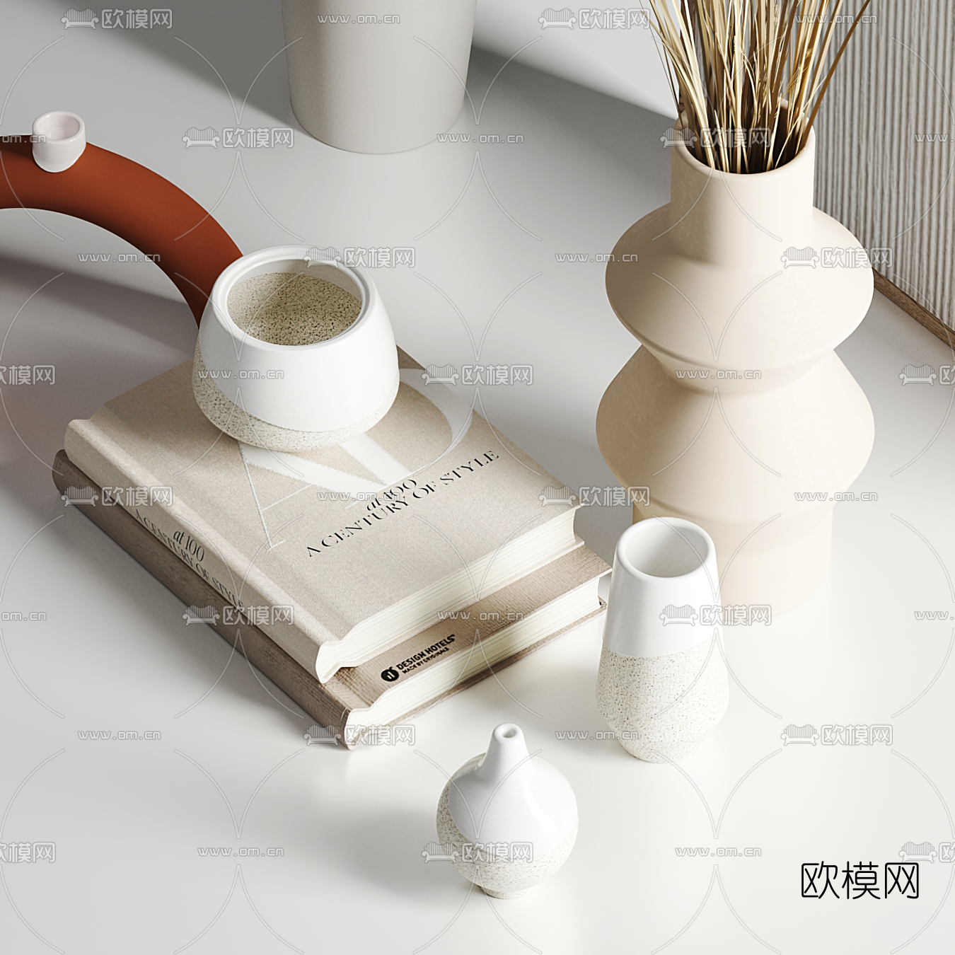 现代台灯花瓶书籍摆件3d模型下载（渲染图2）