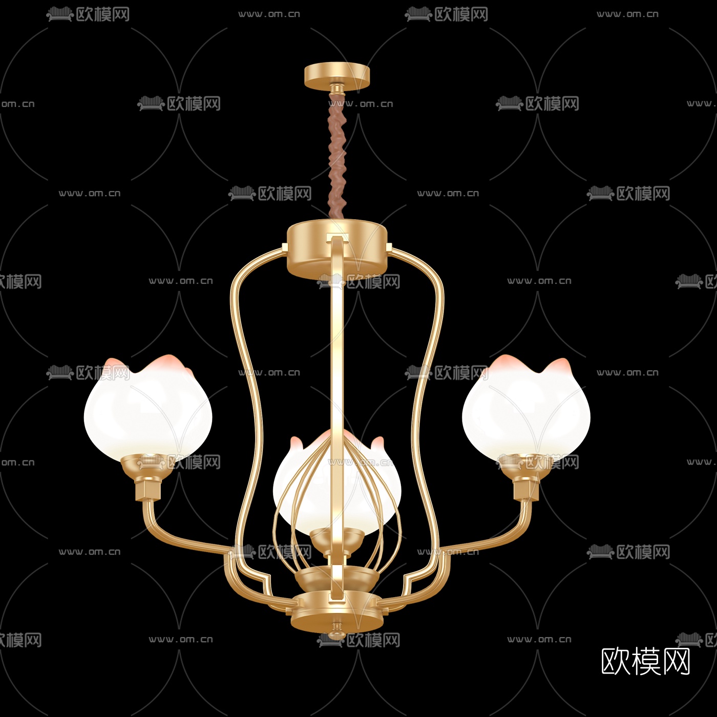 新中式莲花多头吊灯3d模型