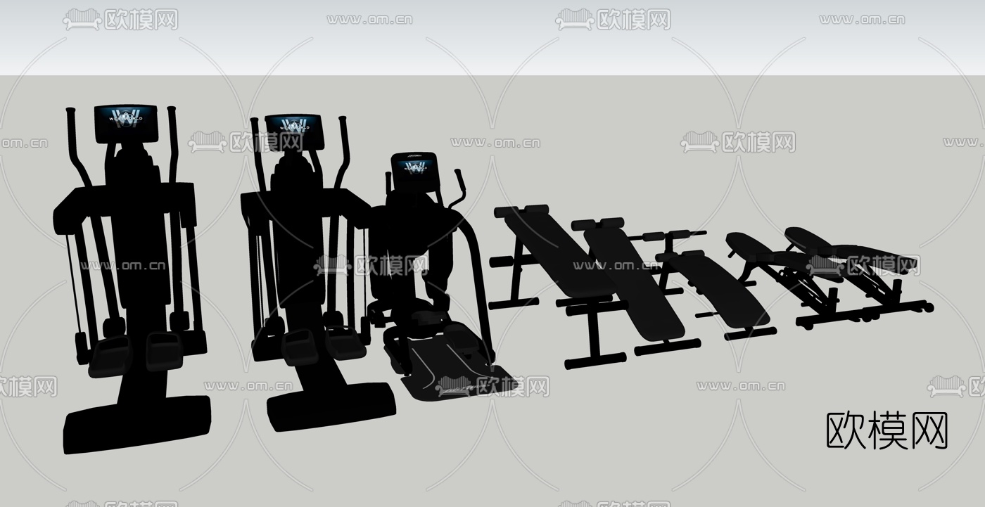 现代健身器材su模型下载（渲染图2）