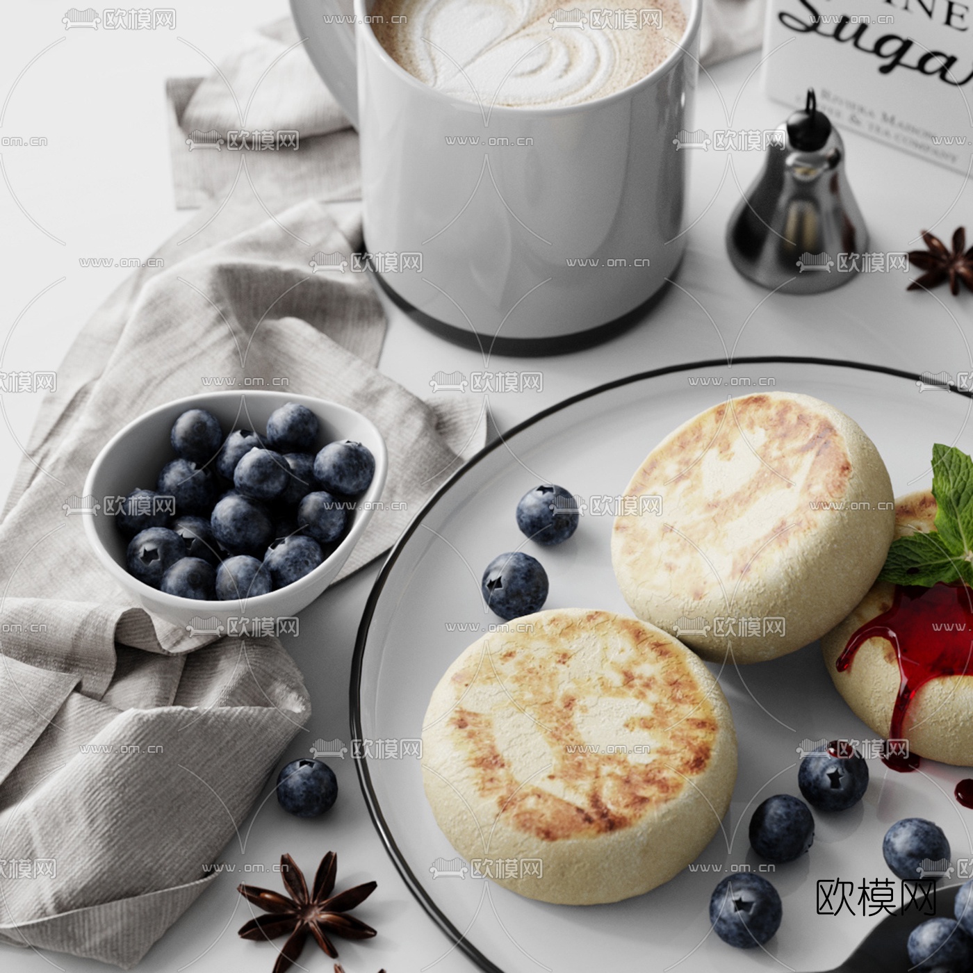 北欧咖啡舒芙蕾早餐3d模型下载（渲染图2）