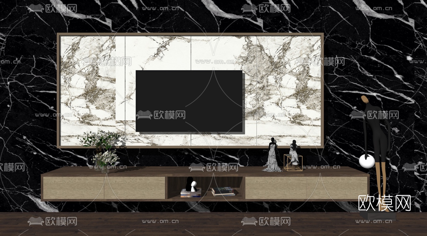 现代轻奢电视柜su模型