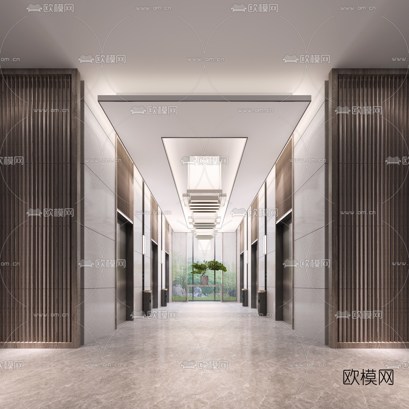新中式酒店电梯厅走廊3d模型