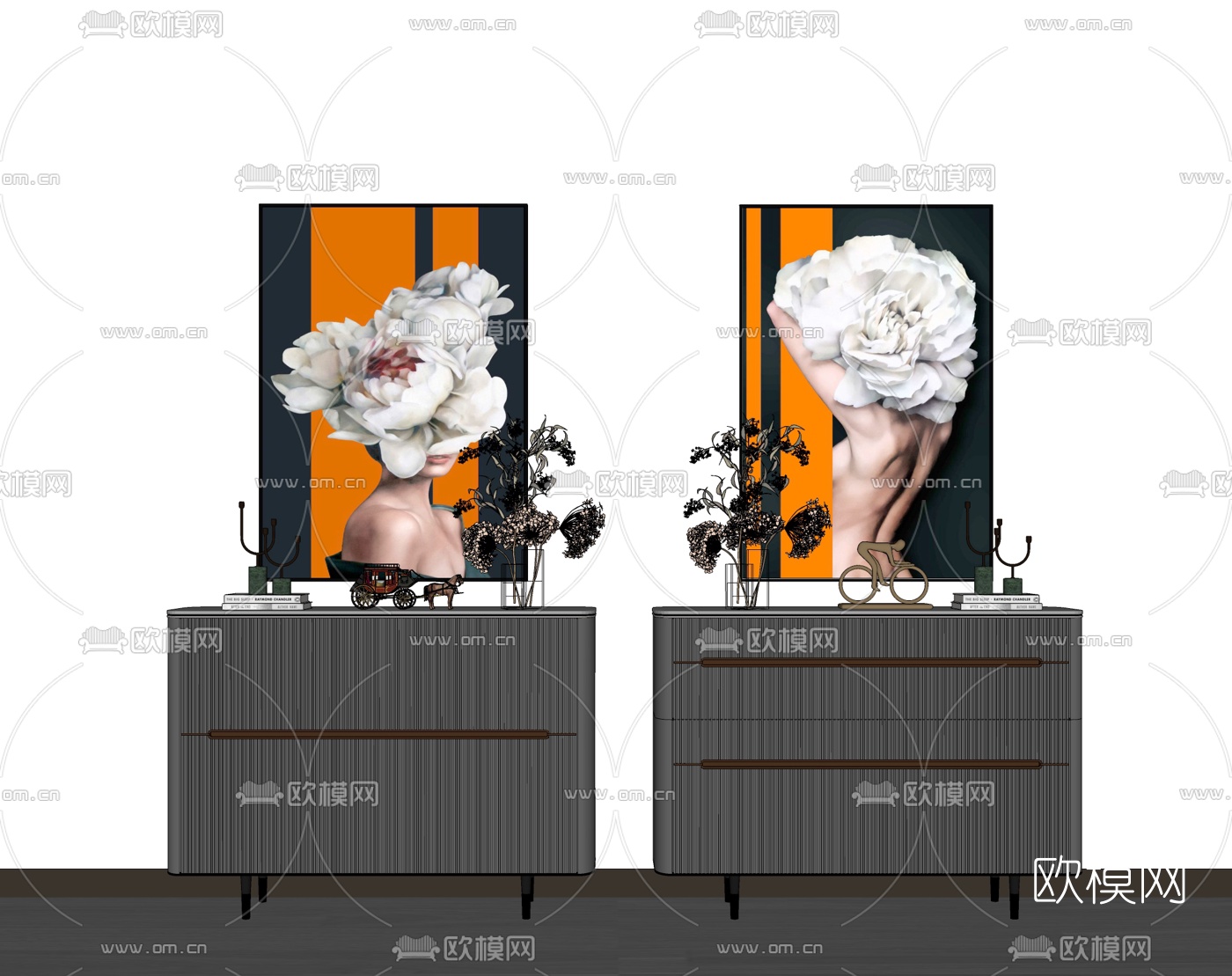 现代餐边柜su模型下载