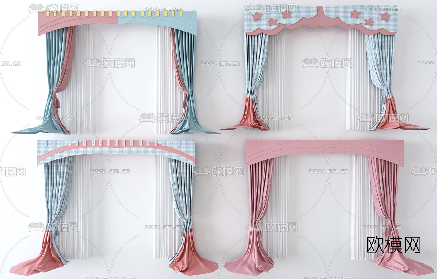 北欧布艺窗帘3d模型下载