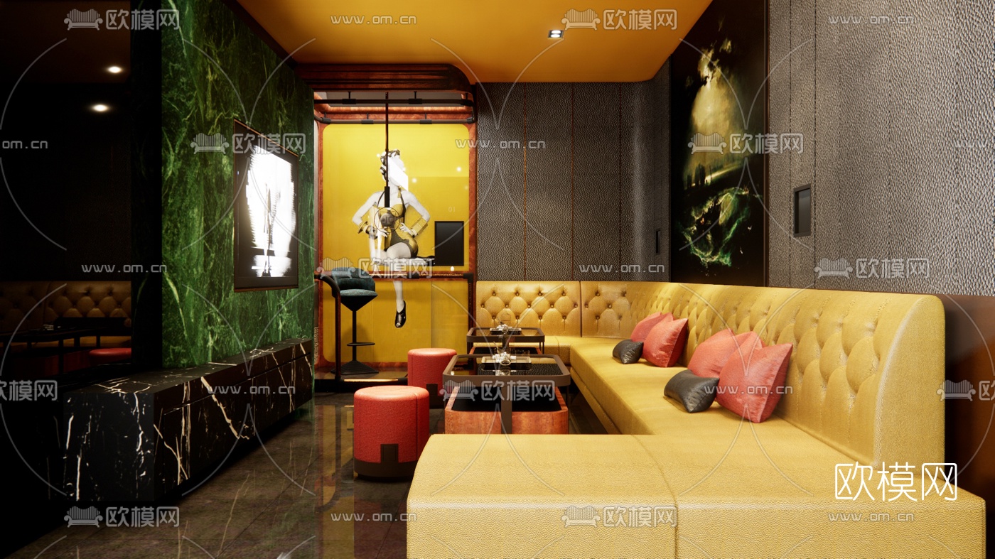 现代KTV包间su模型下载（渲染图1）