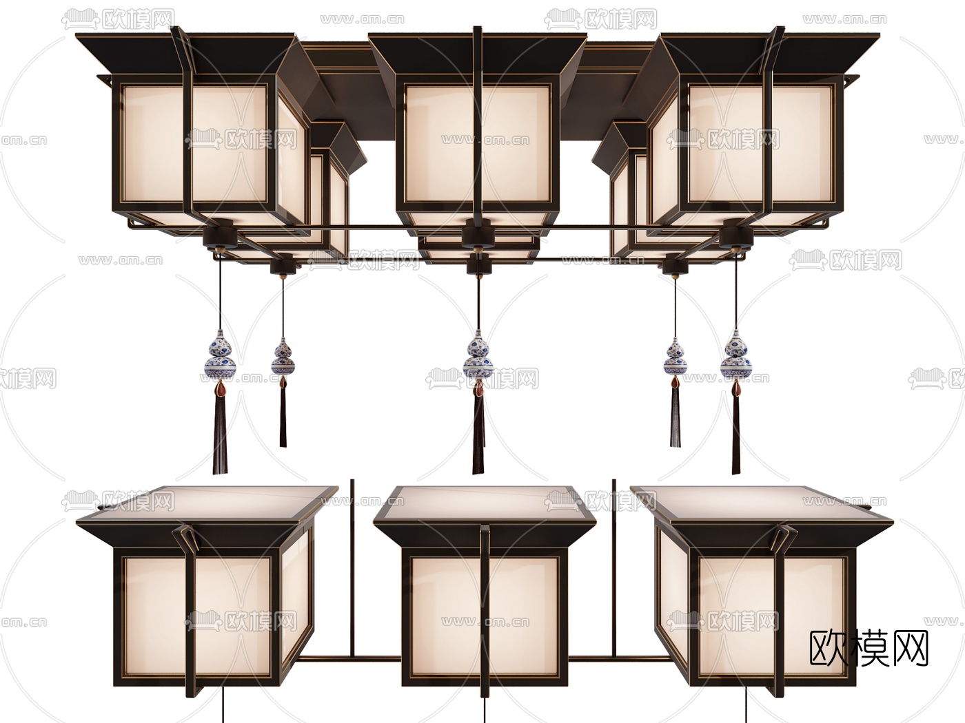 新中式吸顶灯3d模型下载