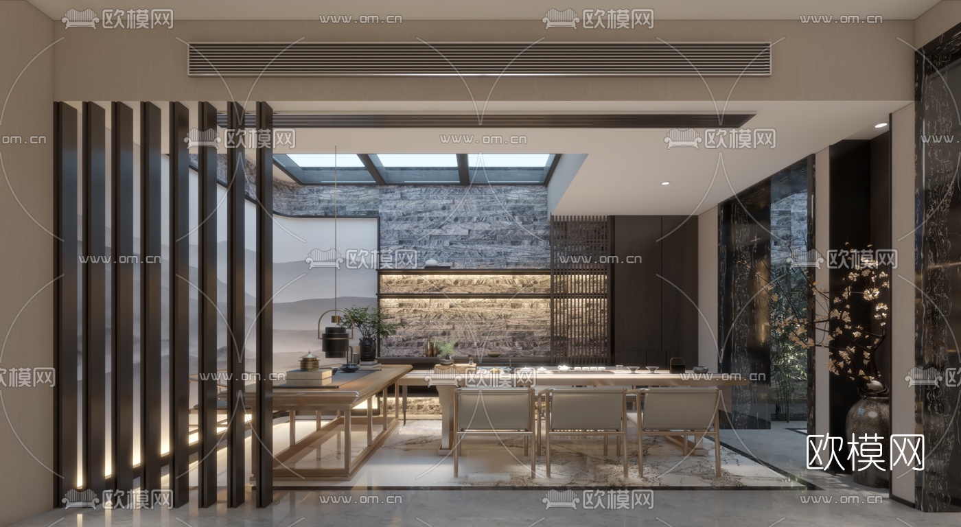 新中式别墅地下茶室品酒室3d模型