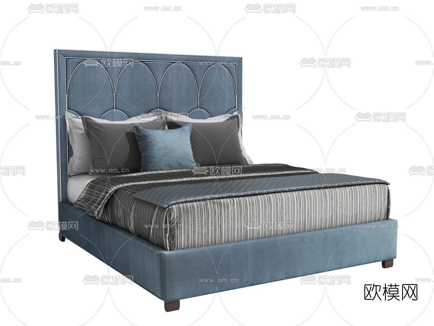 美式布艺双人床3d模型下载