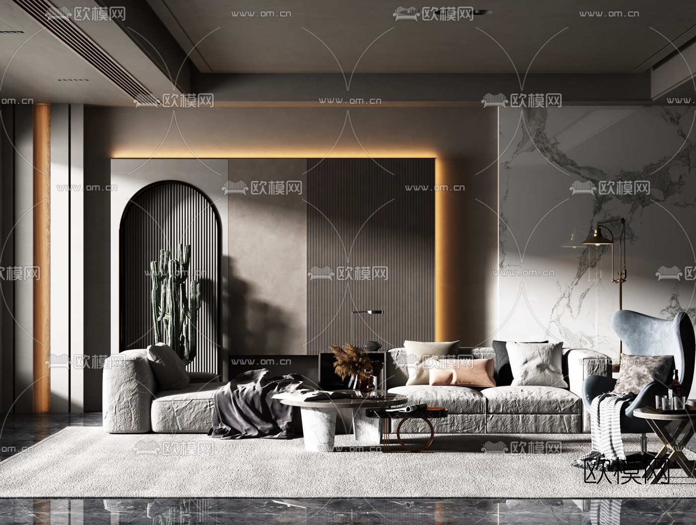 现代布艺沙发组合3d模型
