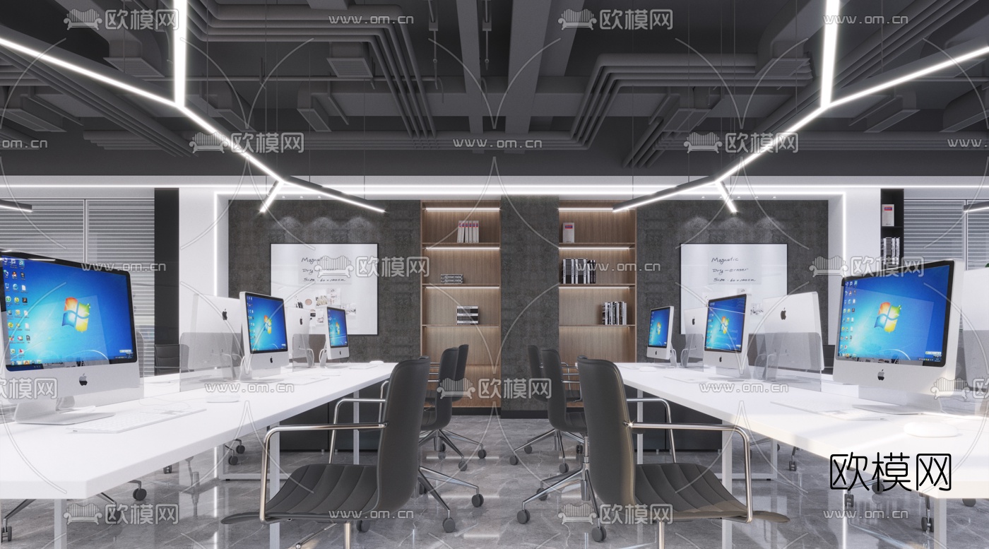 工业风简约敞开式办公区3d模型下载（渲染图2）