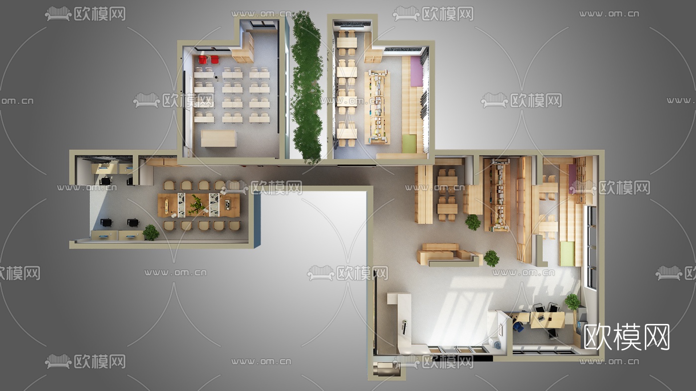 现代阅览室免费3d模型下载（渲染图4）