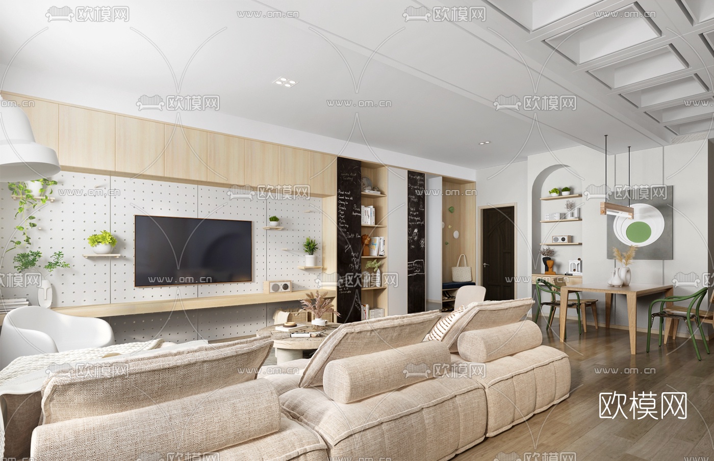 北欧客厅餐厅3d模型下载（渲染图2）