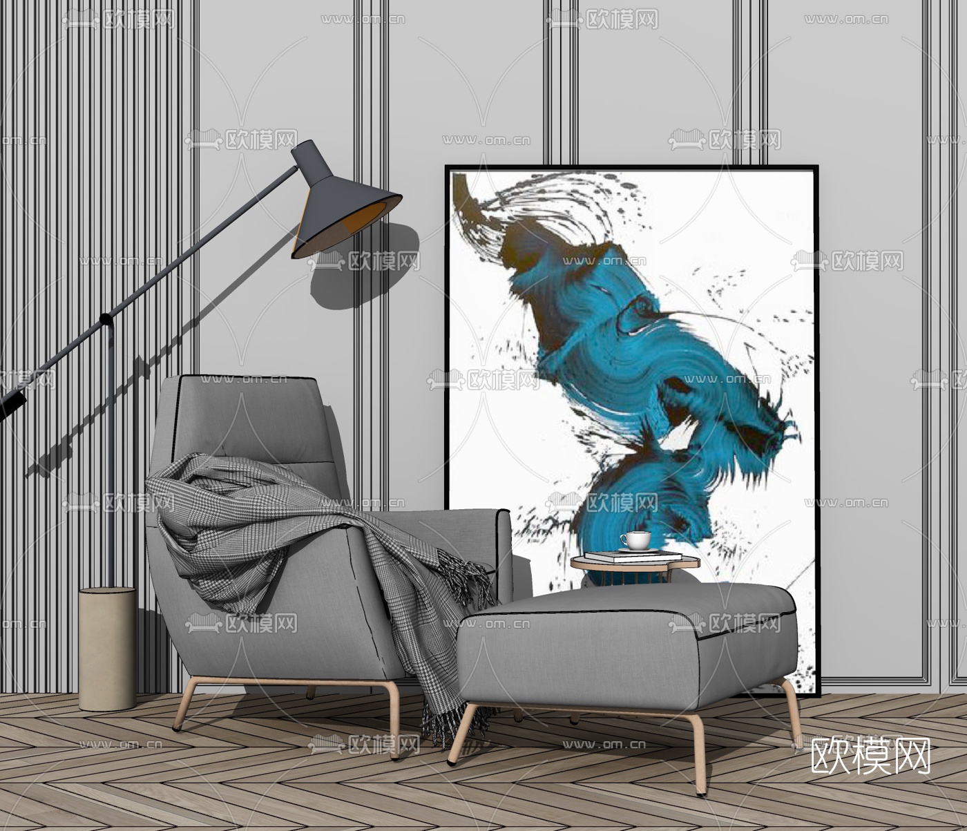 现代布艺单人沙发su模型下载（渲染图2）