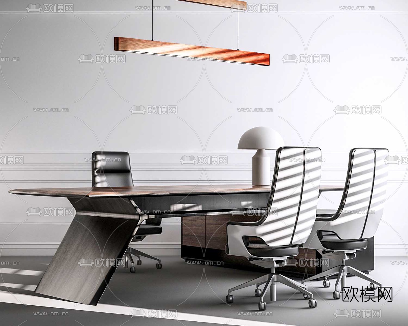 现代简约班台桌椅3d模型下载