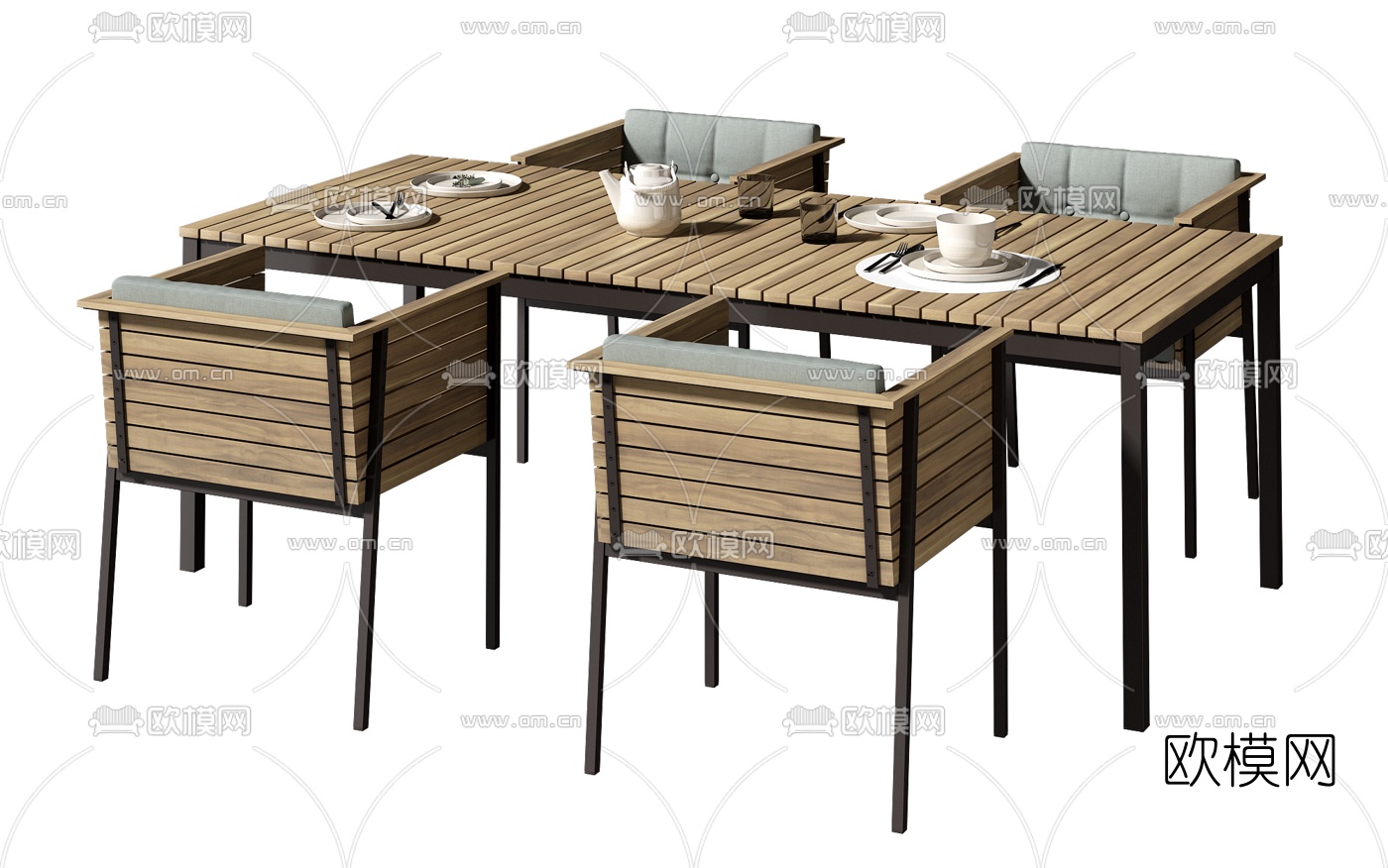 现代户外原木餐桌椅3d模型-免费3dmax模型库-欧模网